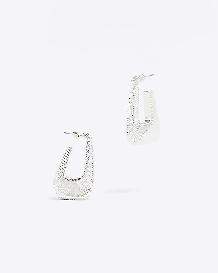 Silver textured hoop earrings