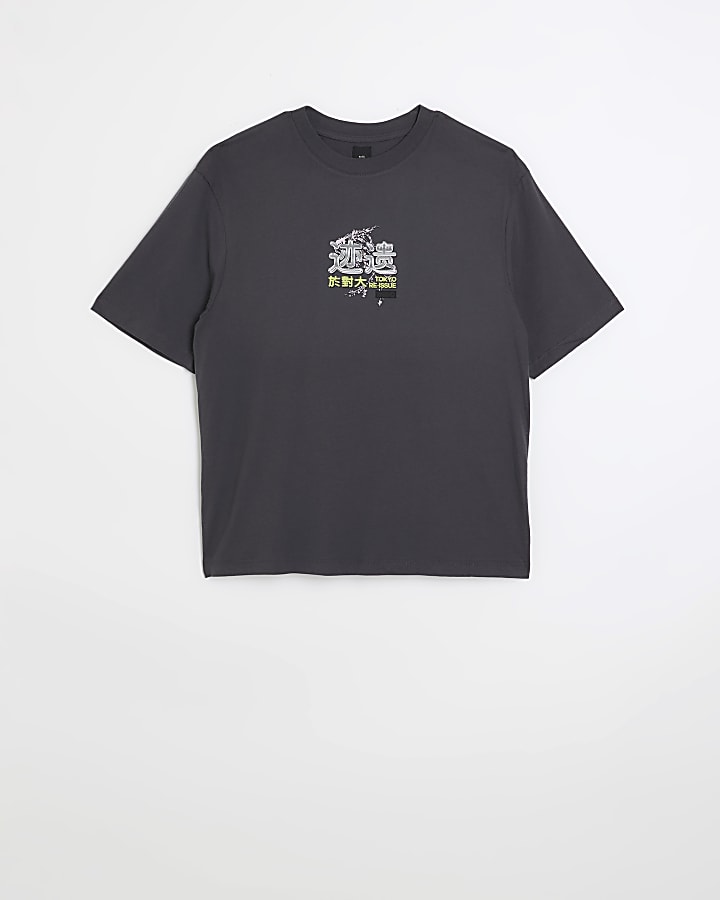 Grey oversized fit Japanese graphic t-shirt