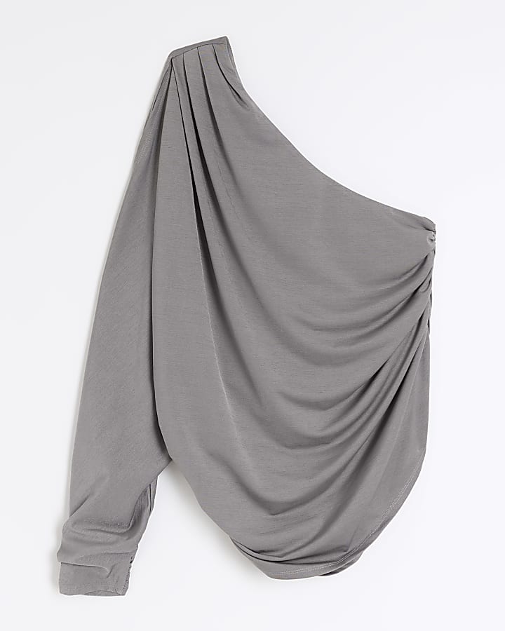 Grey drape one shoulder top