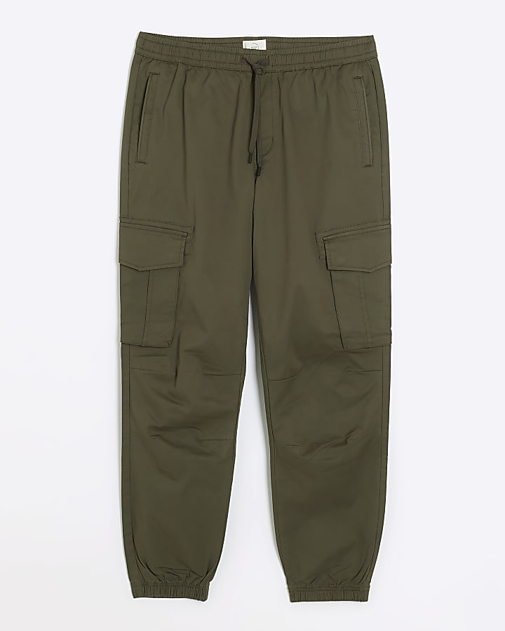 Washed khaki slim fit cargo joggers