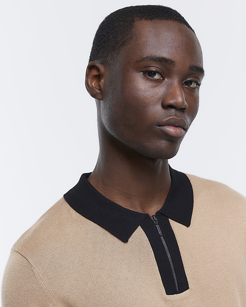 Brown slim fit contrast knit polo