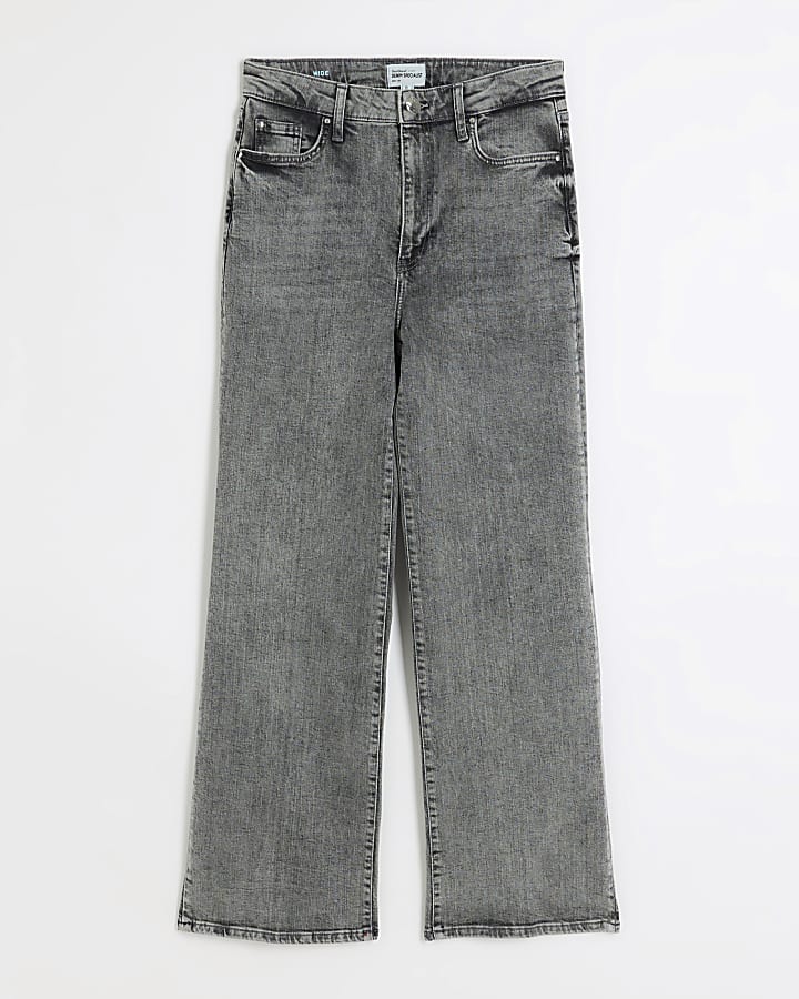 Grey high waisted wide leg jeans