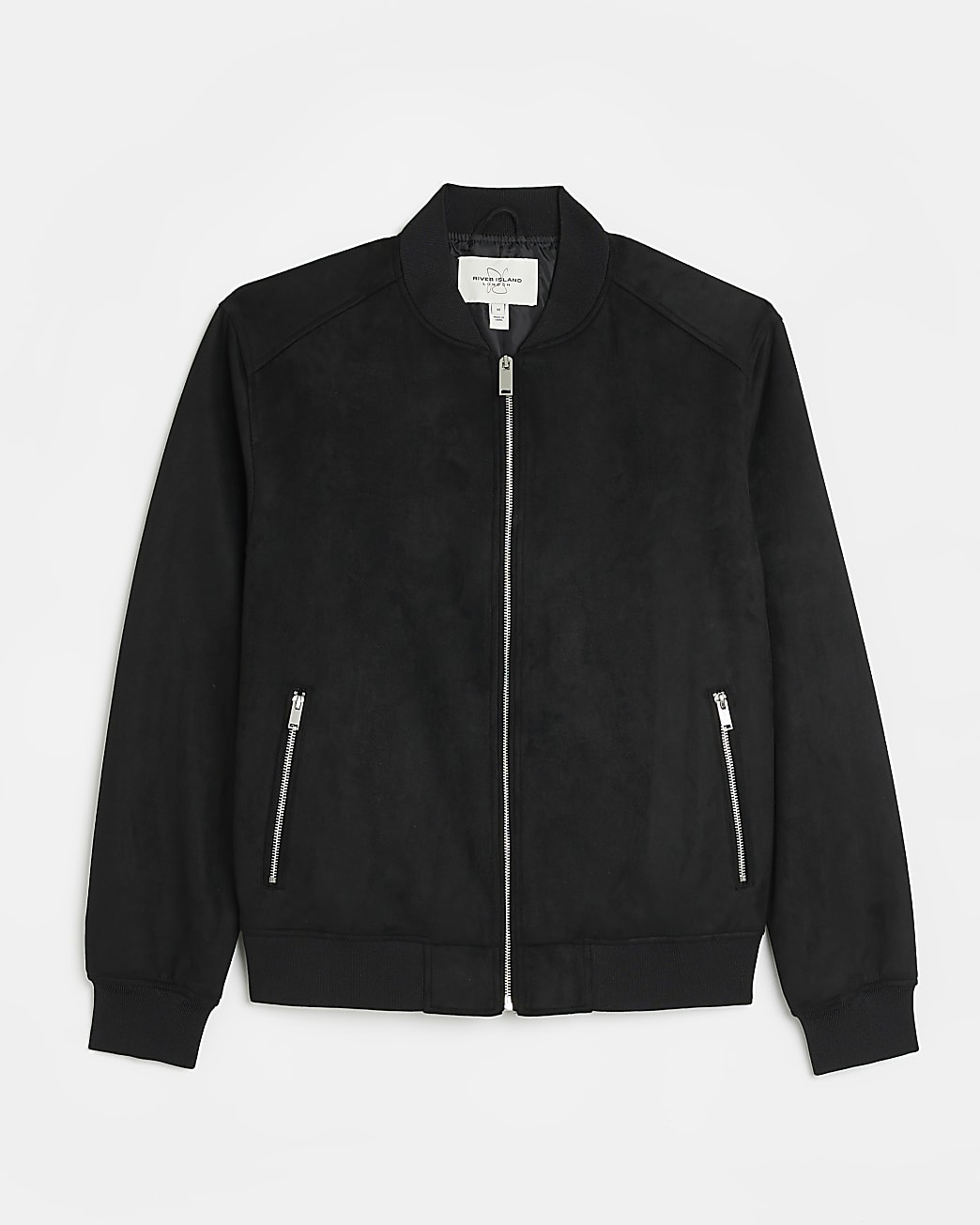 Black Regular fit Suedette Bomber Jacket