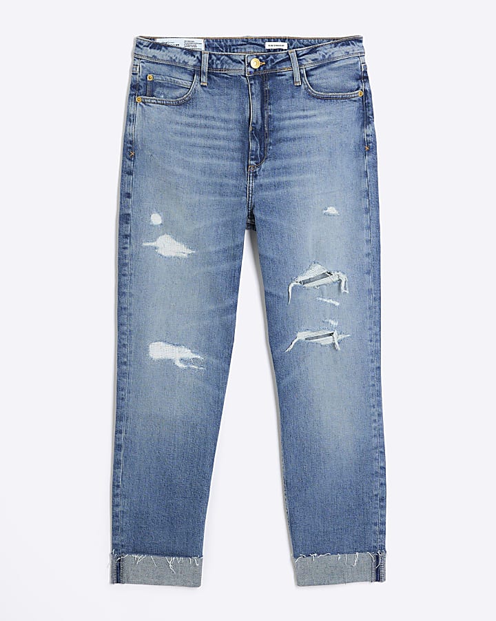 Blue ripped high waisted slim jeans