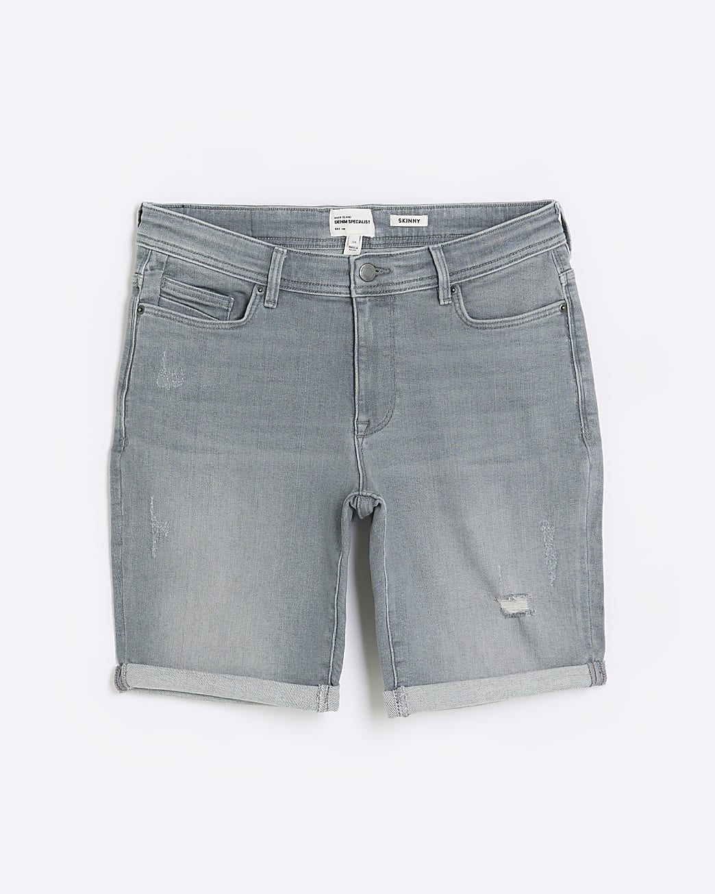 Grey skinny fit ripped denim shorts