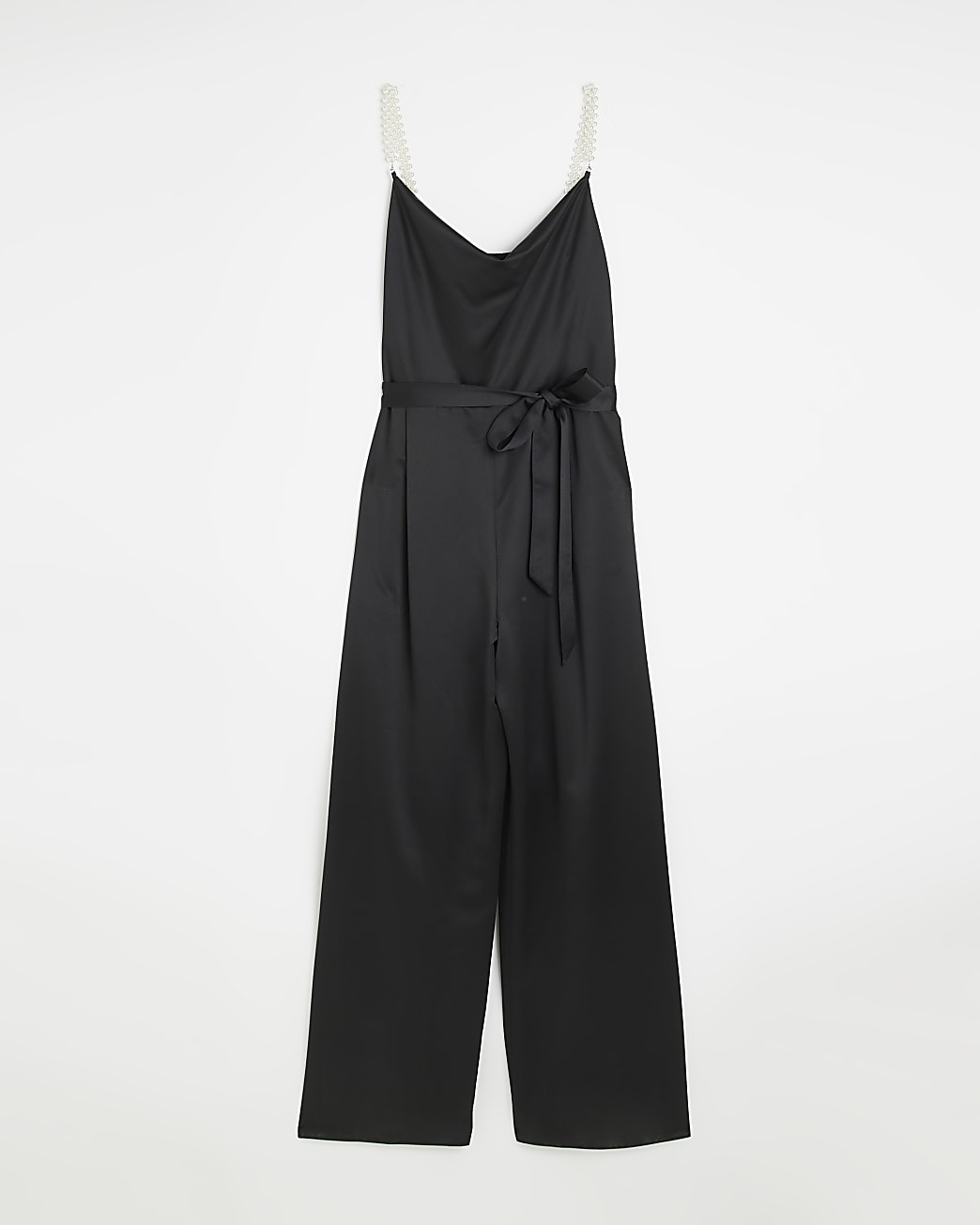 Black pearl strap jumpsuit