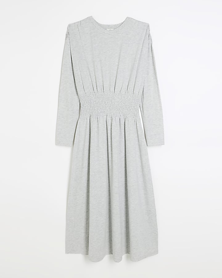 Grey shirred waist t-shirt midi dress