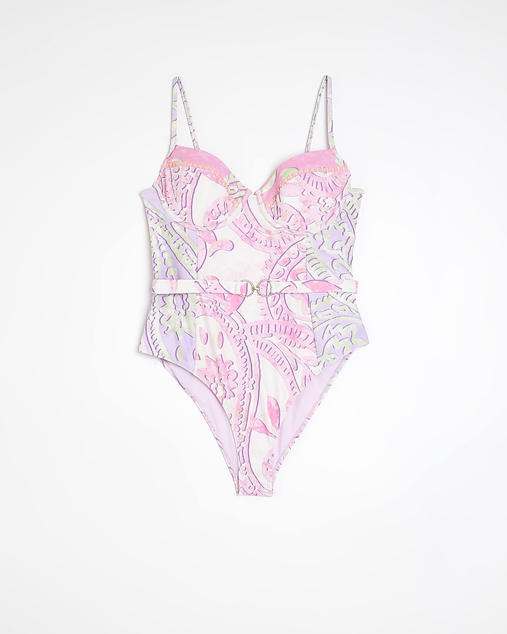 Purple print belted swimsuit