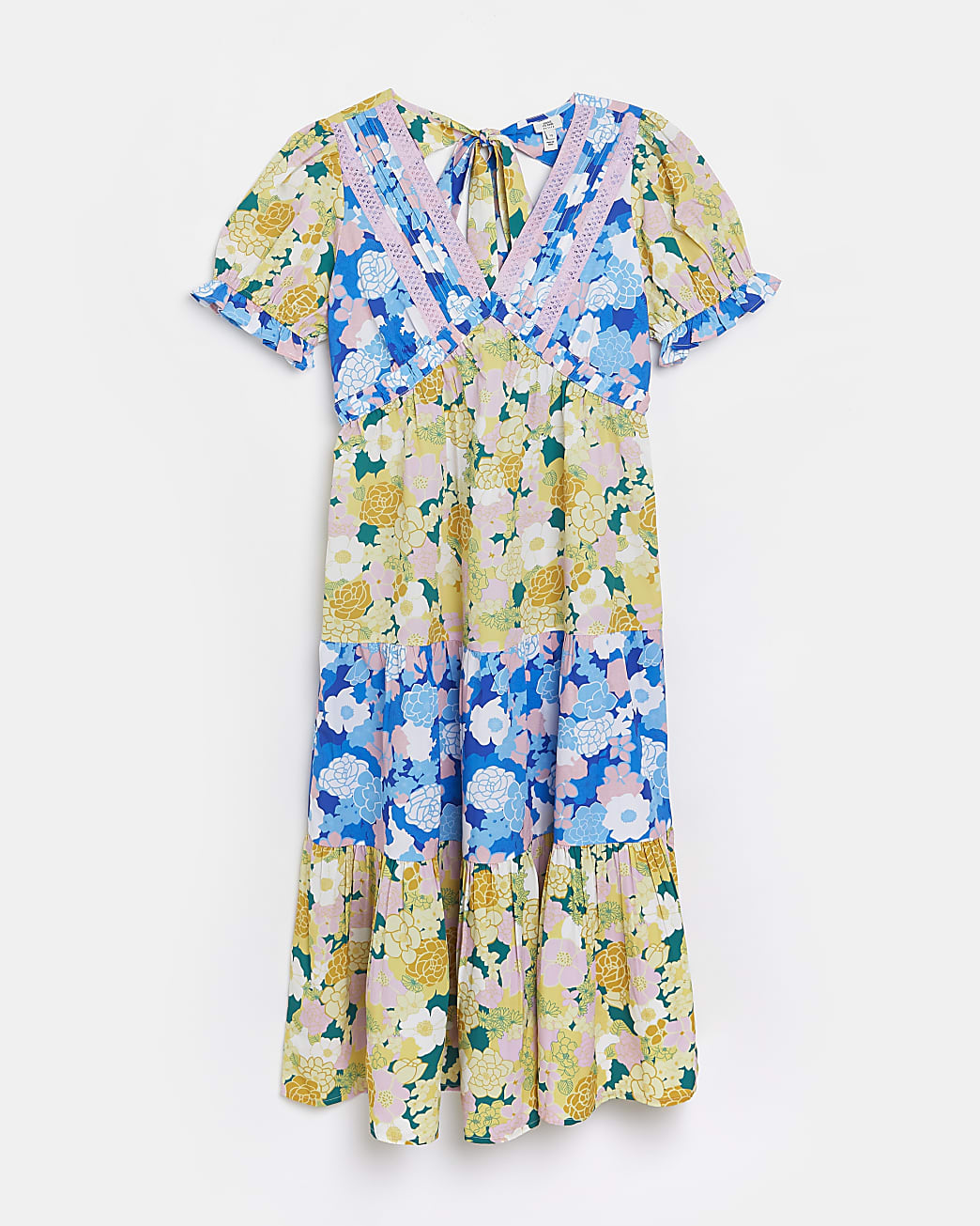 Petite yellow mixed floral tiered maxi dress