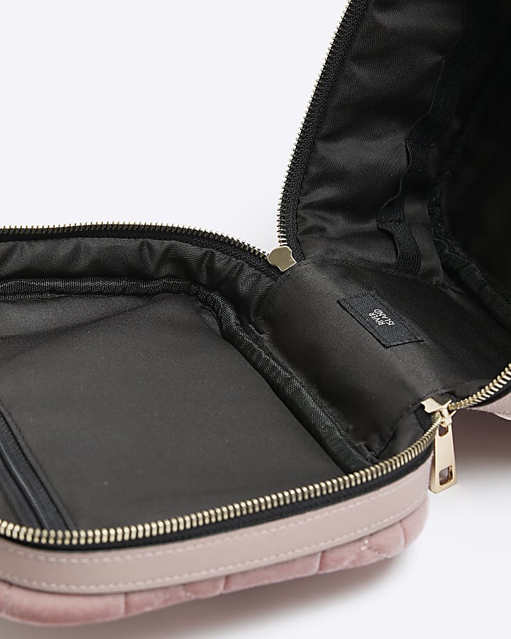 Pink velvet quilted makeup bag