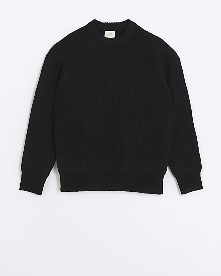 Black slim fit soft rib jumper