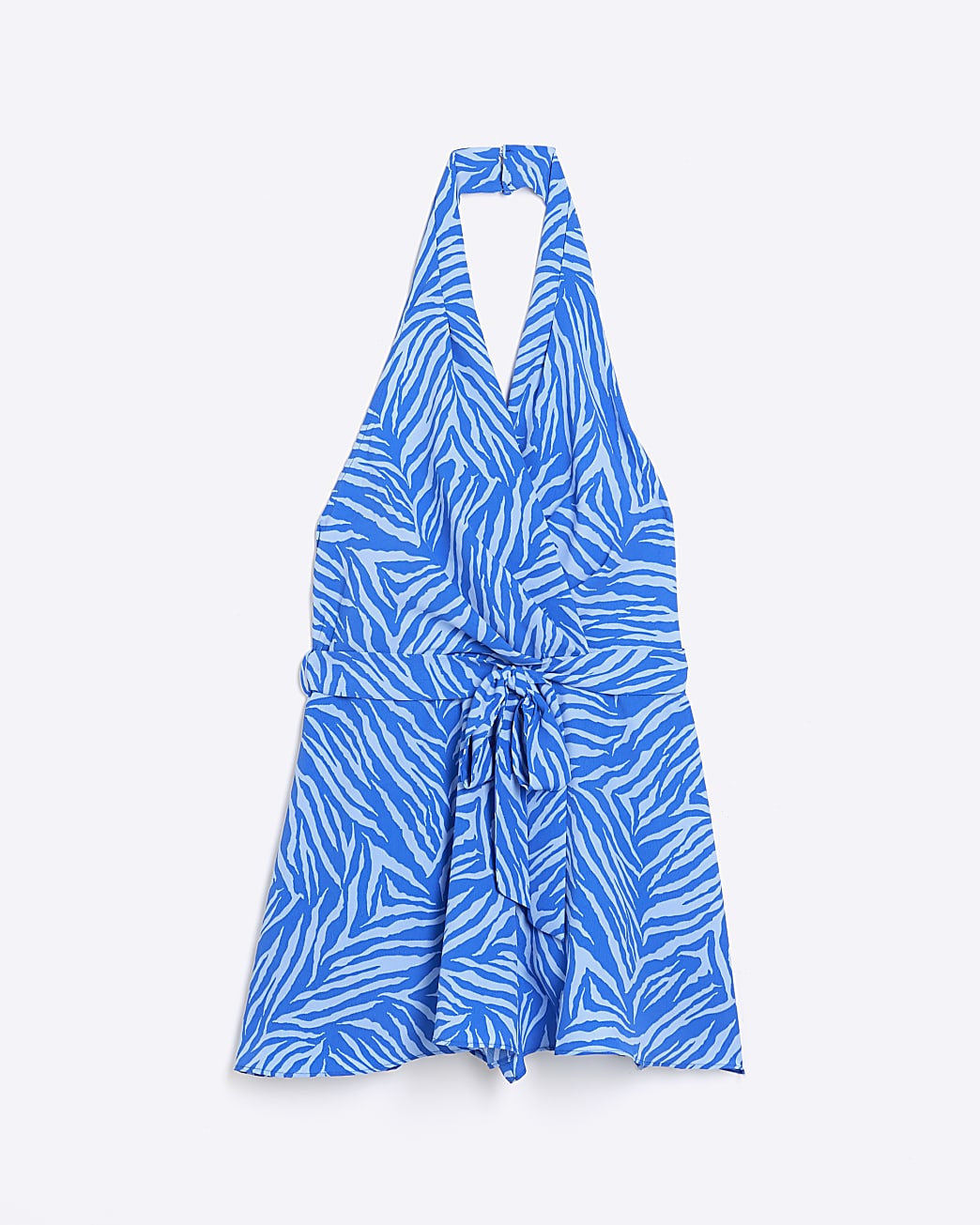 Blue animal print halter neck playsuit