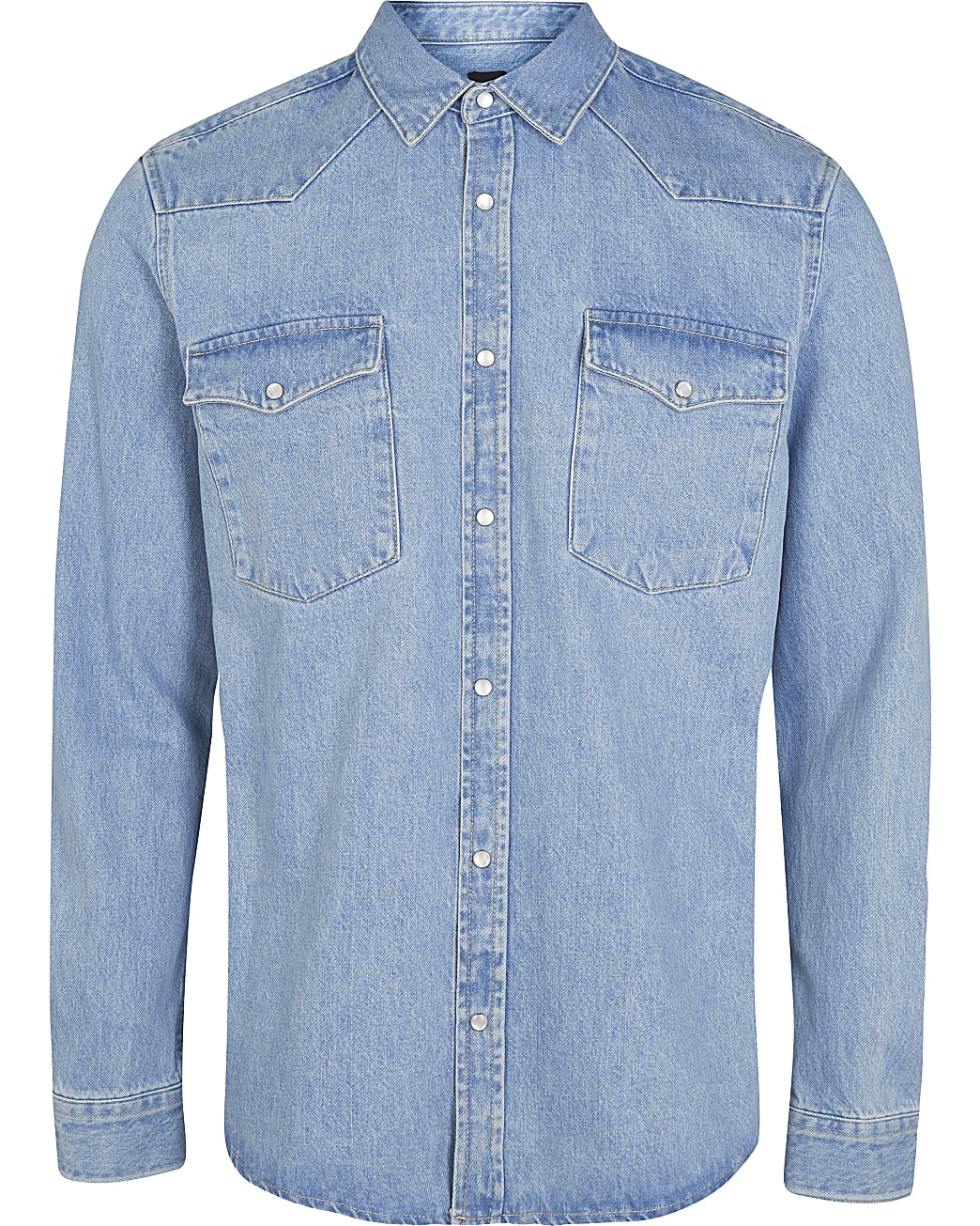 Blue regular fit long sleeve denim shirt