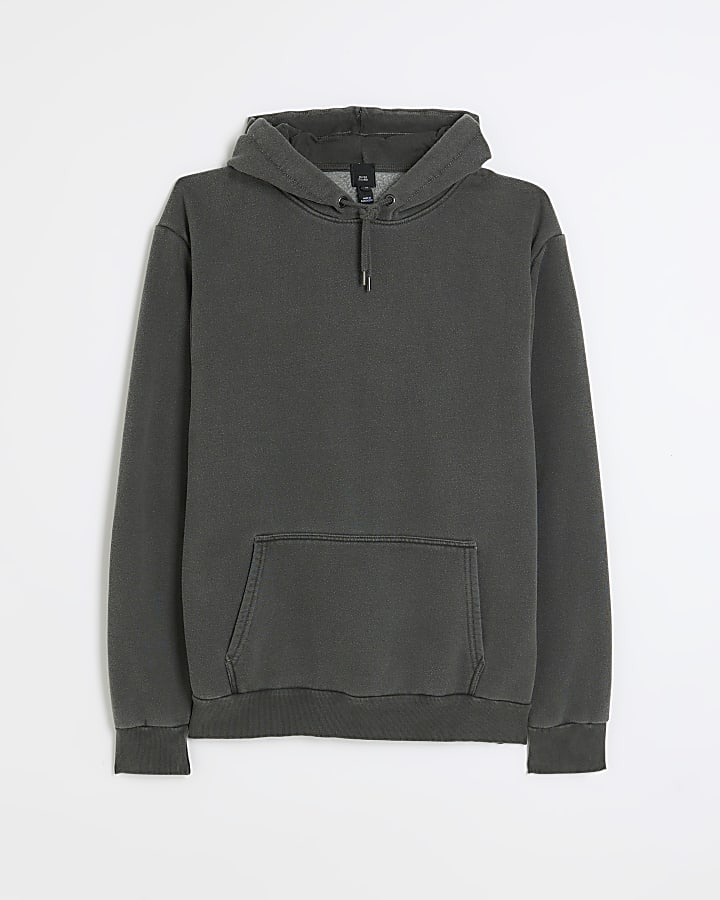 Washed grey regular fit hoodie
