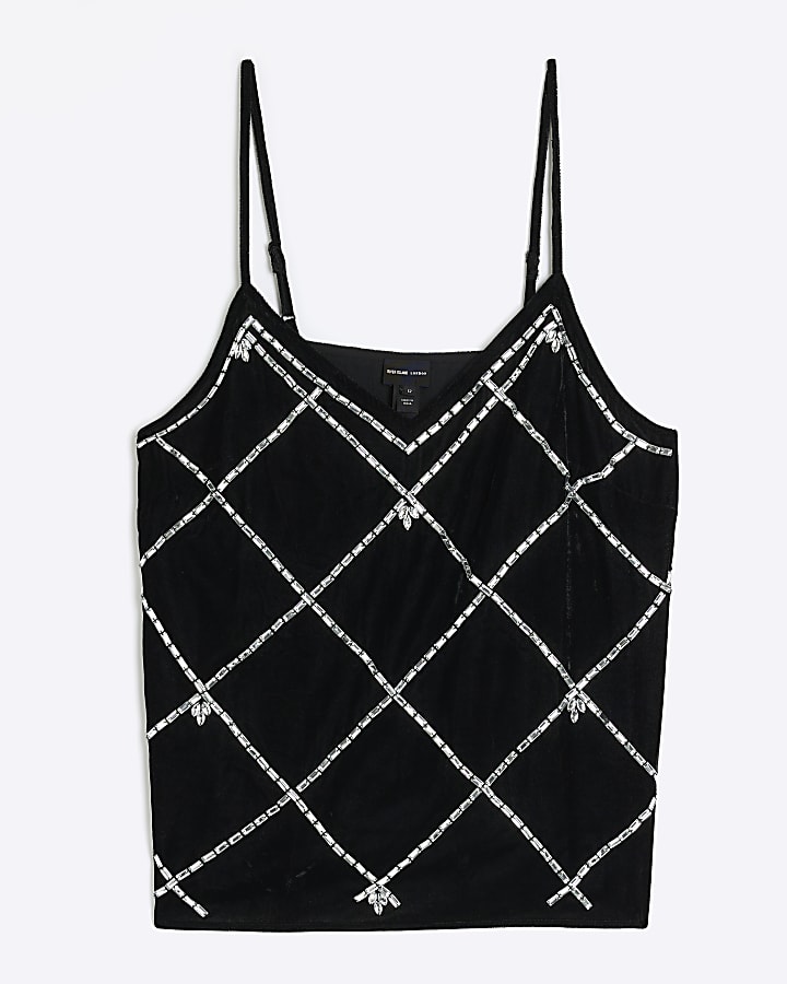 Black diamante cami top