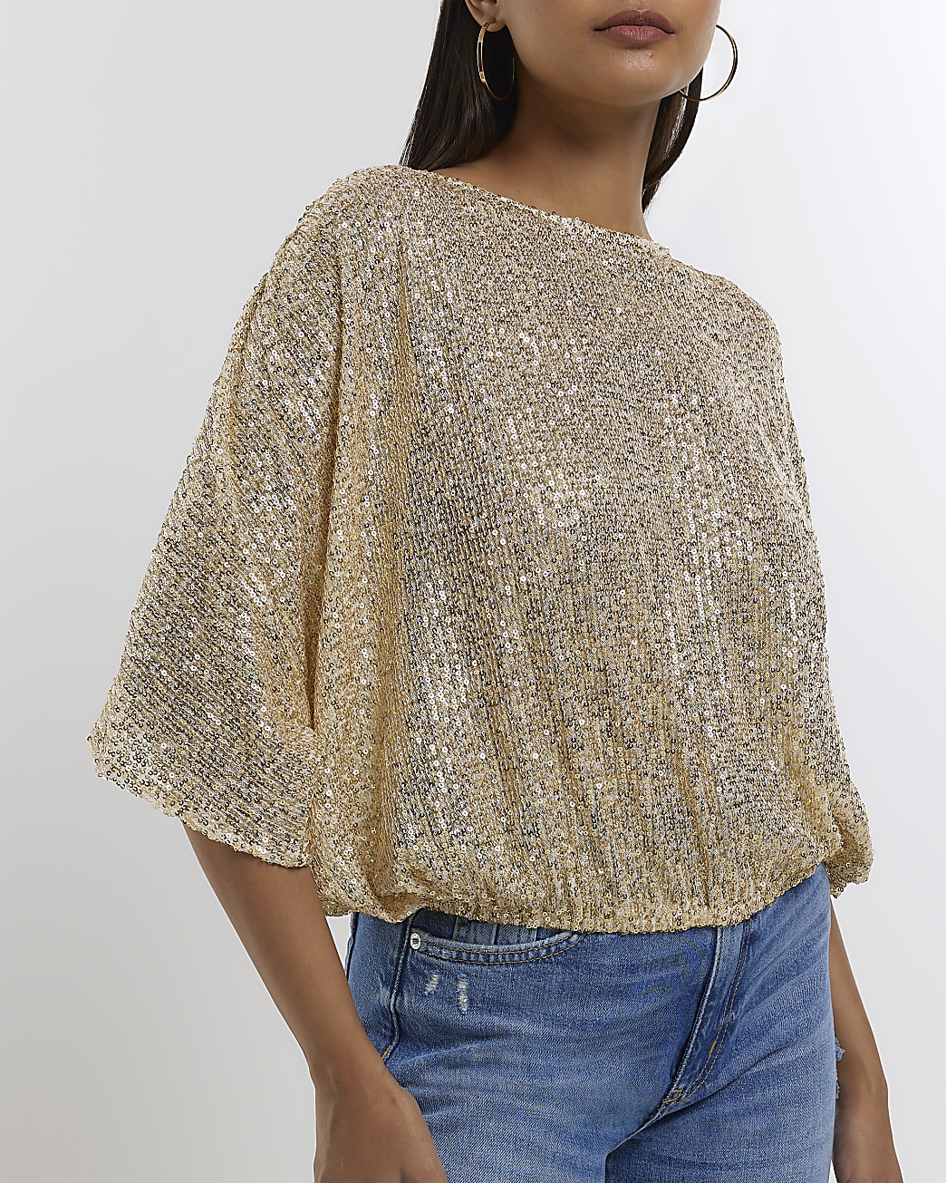 Yellow sequin short sleeve top