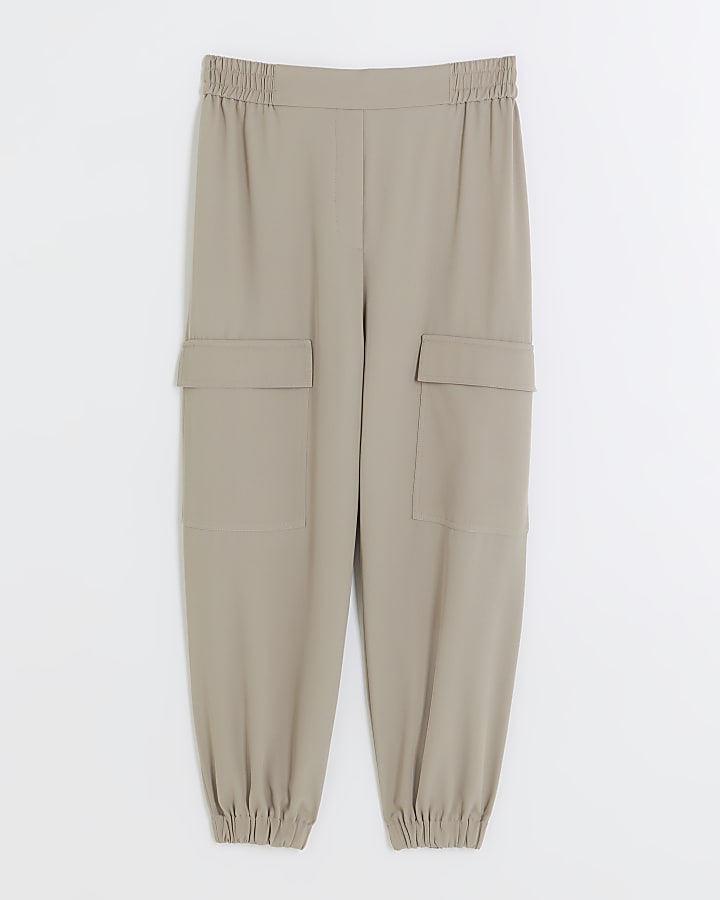 Beige elasticated waist cuffed cargo trousers