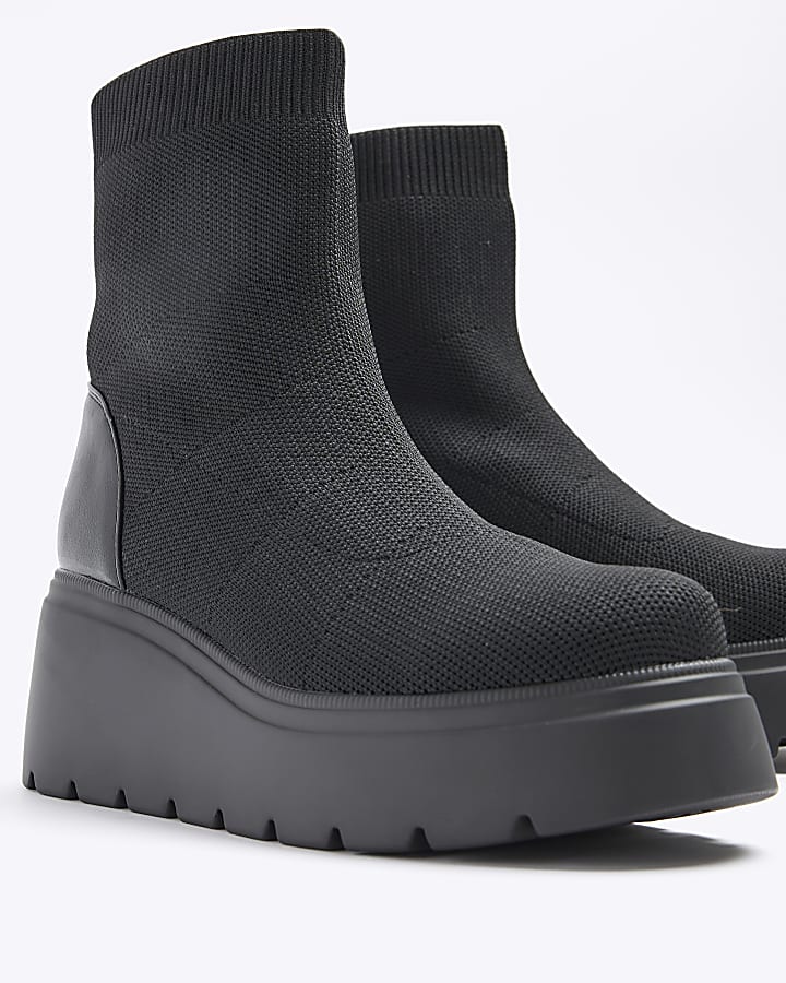 Black chunky wedge ankle boots