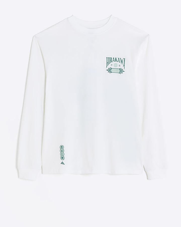 White regular fit graphic long sleeve t-shirt