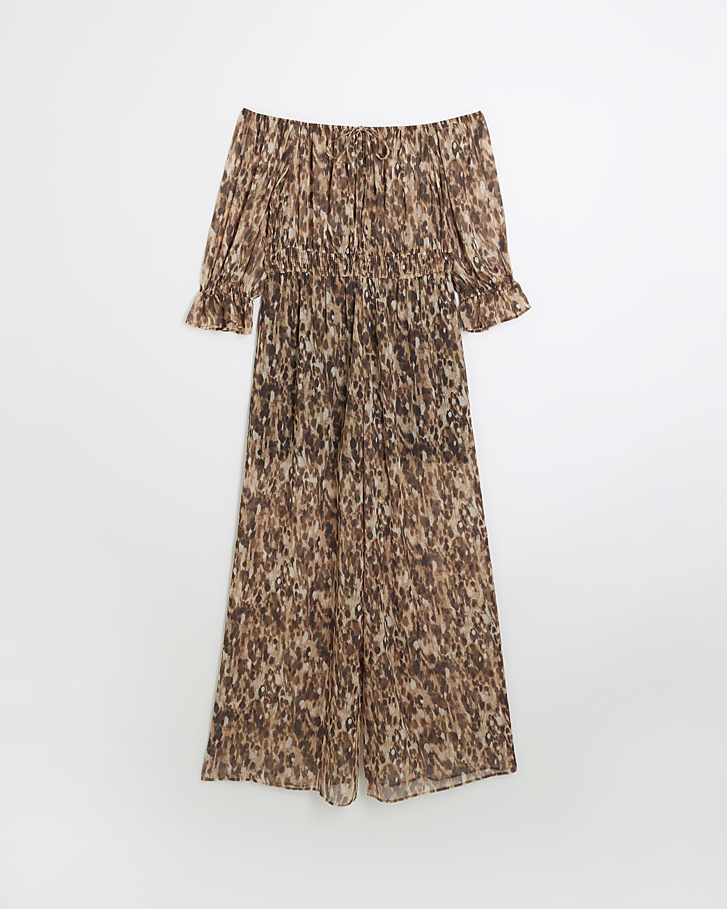 Brown printed bardot jumpsuit
