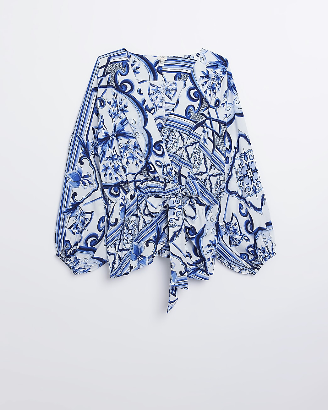 Plus blue paisley print wrap Top