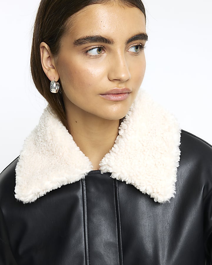 Black shearling bomber jacket