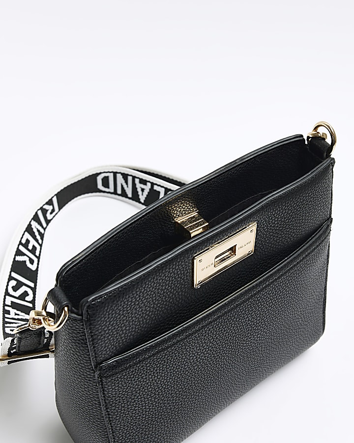 Black front lock messenger bag