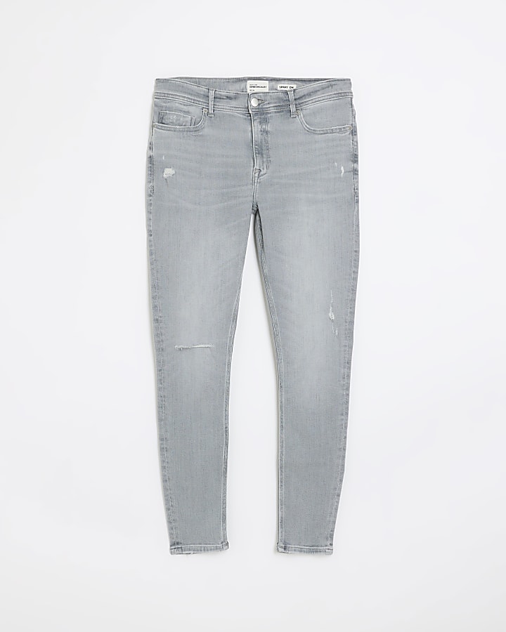 Grey super skinny fit spray on ripped jeans