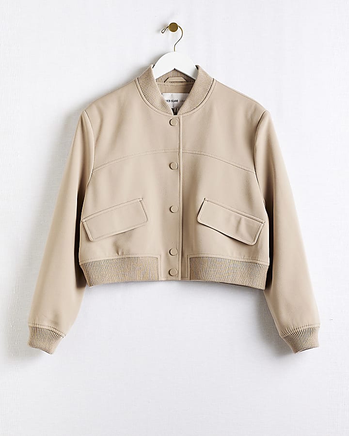 Brown tailored crop bomber jacket