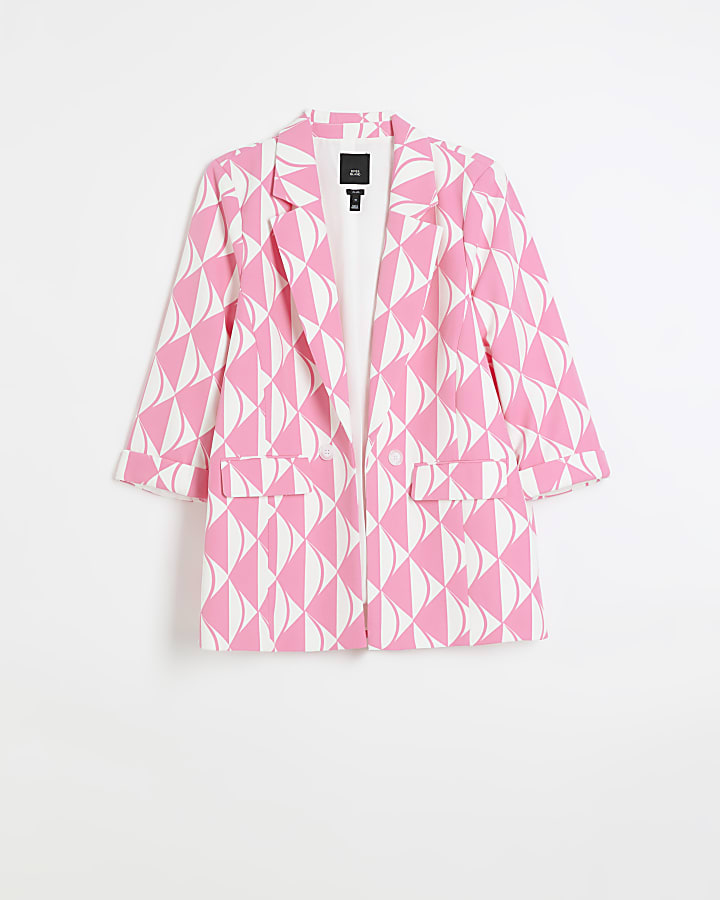 Plus Pink print ruched sleeve blazer