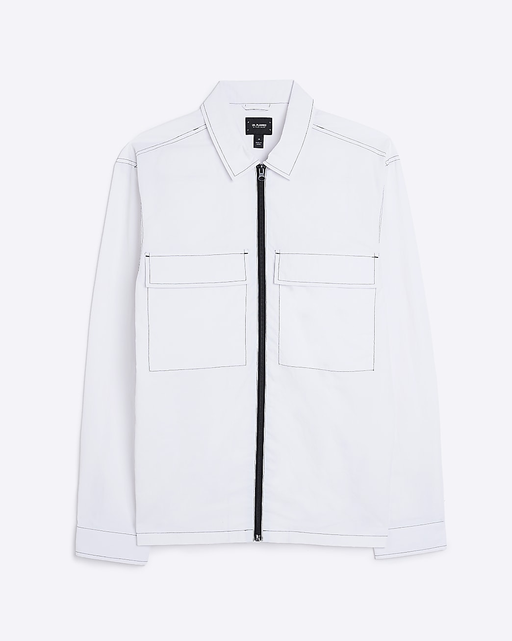 White regular fit zip up long sleeve shirt