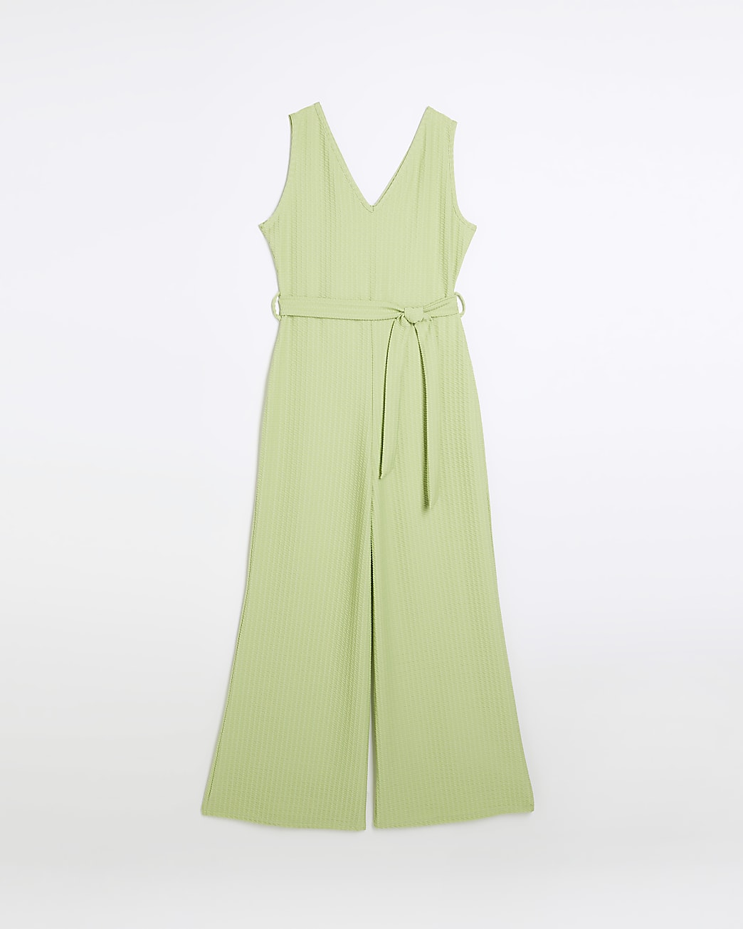 Green belted flare jumpsuit