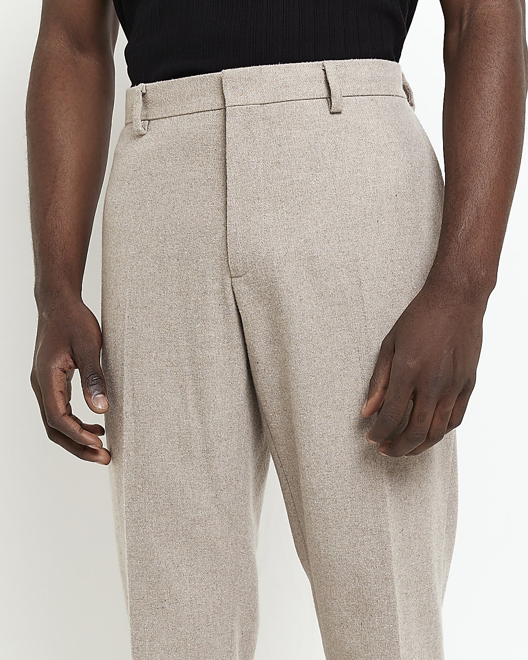 Beige slim fit Flannel Suit Trousers