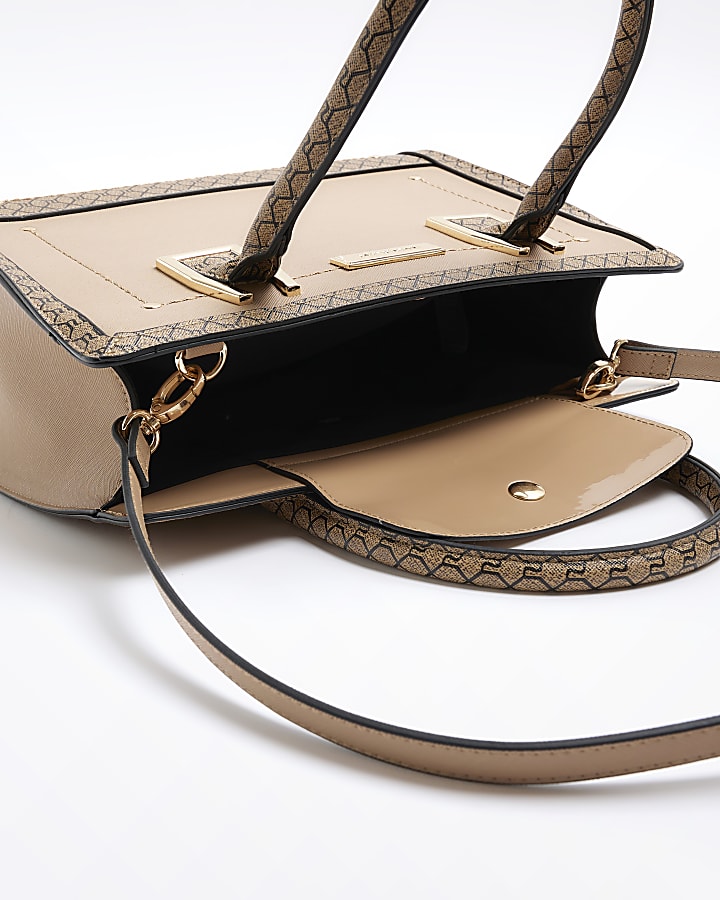 Beige RI monogram structured tote bag