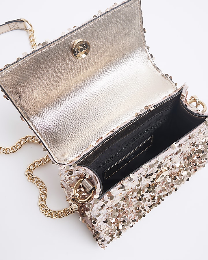 Pink sequin chain strap tote bag
