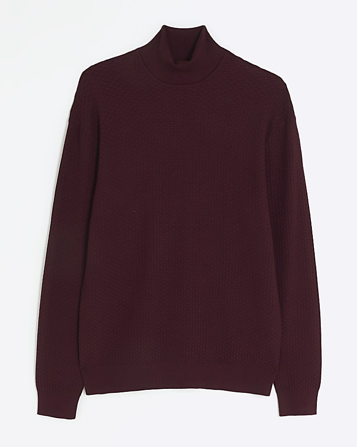 Red slim fit brick stitch jumper