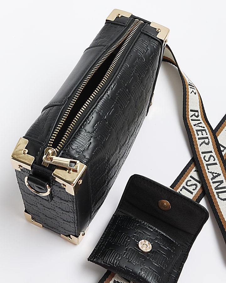 Black embossed cross body bag
