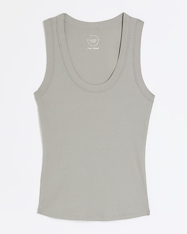 Grey scoop neck vest top