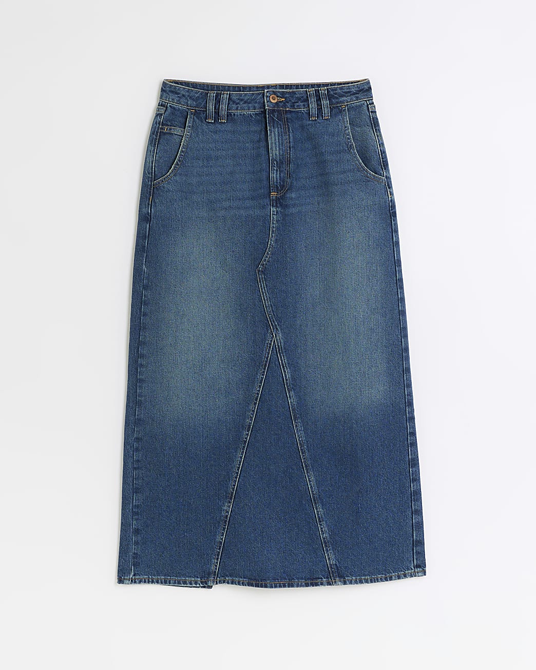 Blue denim maxi skirt