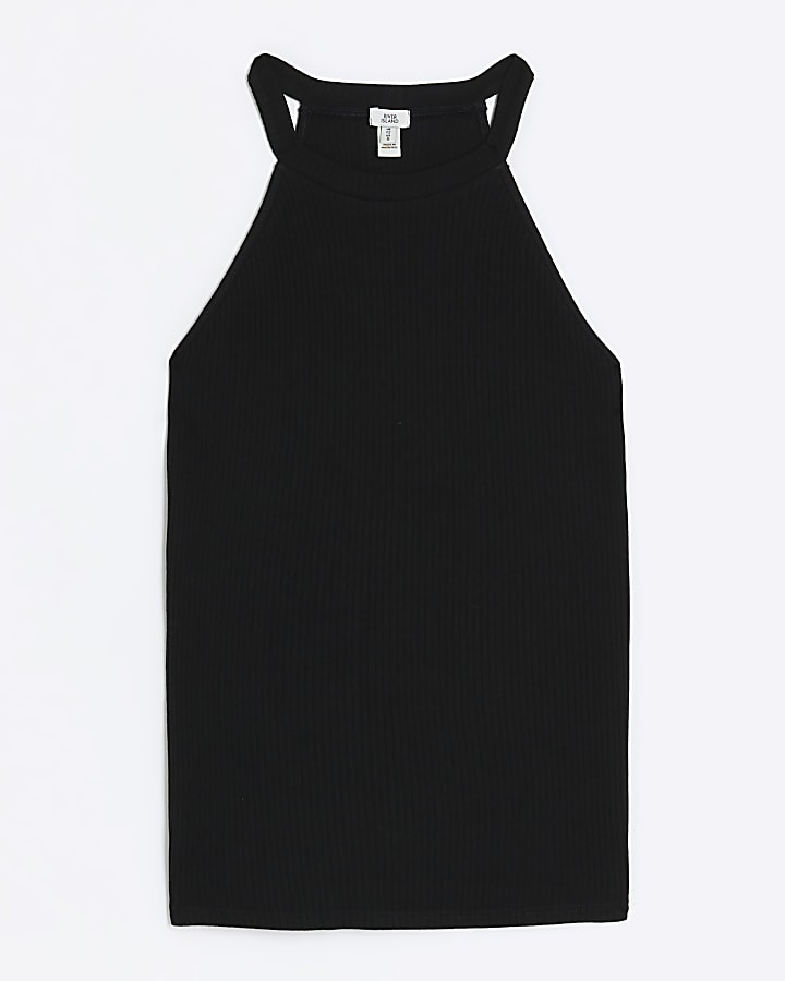 Black racer crew neck vest top