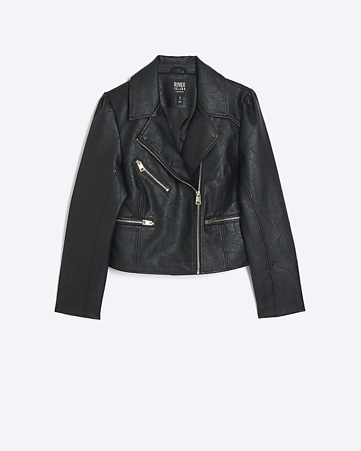 Black puff sleeve biker jacket