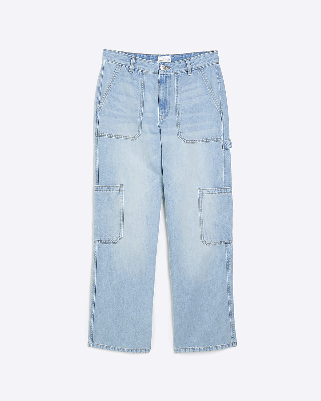 Blue high waist wide leg cargo jeans