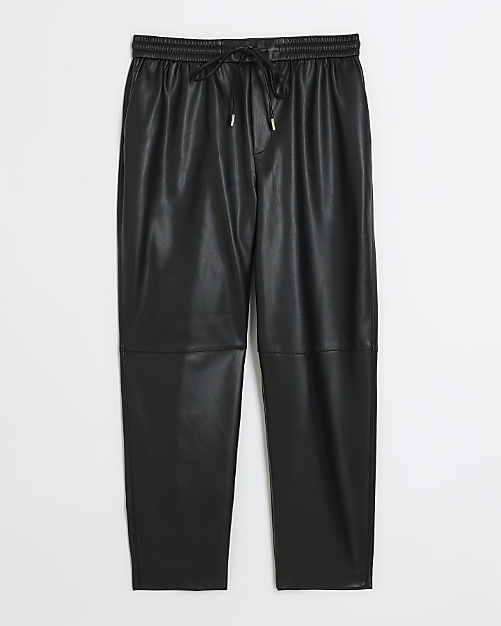 Black faux leather seam detail trousers