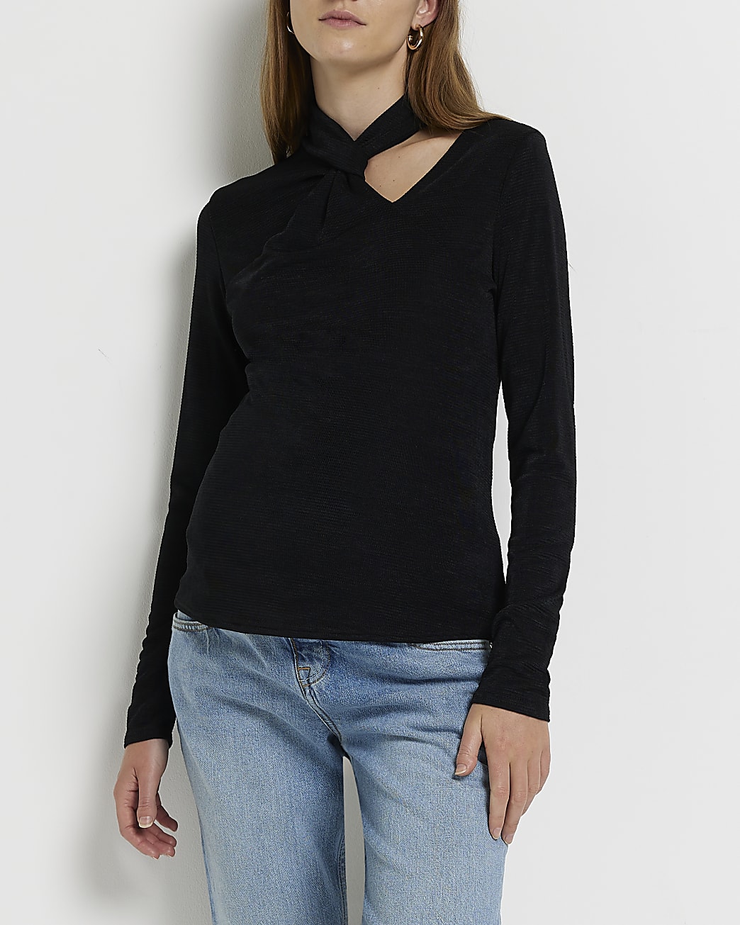 Black twist neck maternity top