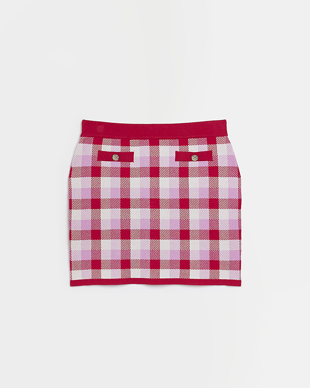 Plus pink check knit skirt