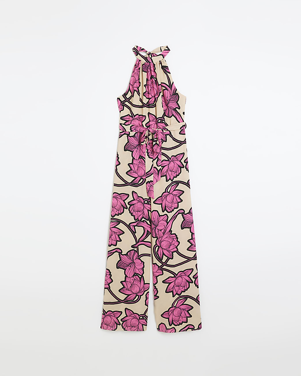Pink halter neck floral jumpsuit