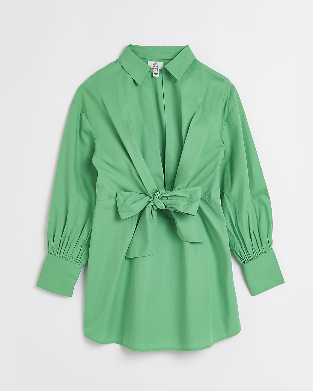 Petite green tie front shirt mini dress
