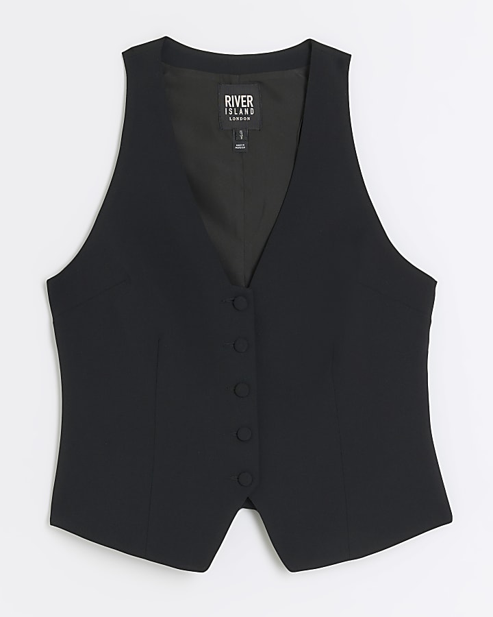 Black button front waistcoat