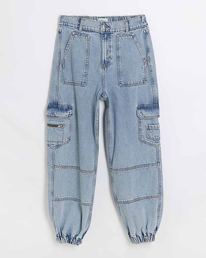 Blue cuffed cargo jeans