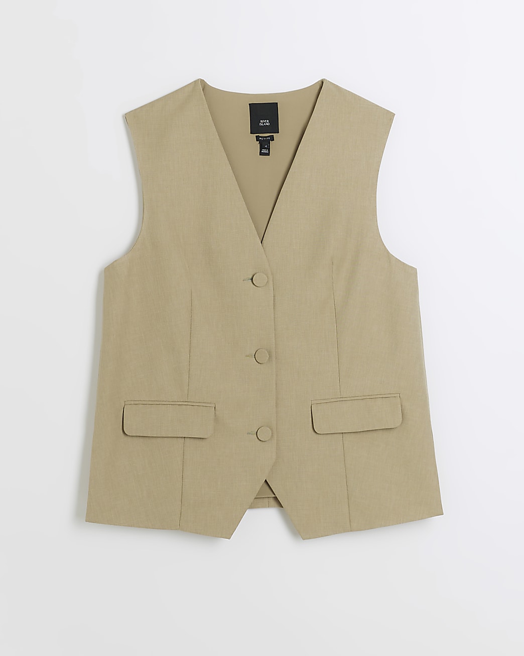 Petite khaki minimal button up waistcoat